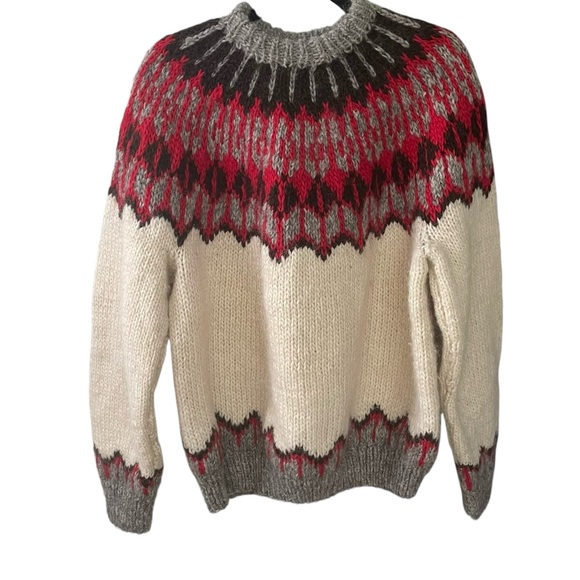 HAND KNIT Wool Fair Isle Nordic Chunky Knit Sweater XL